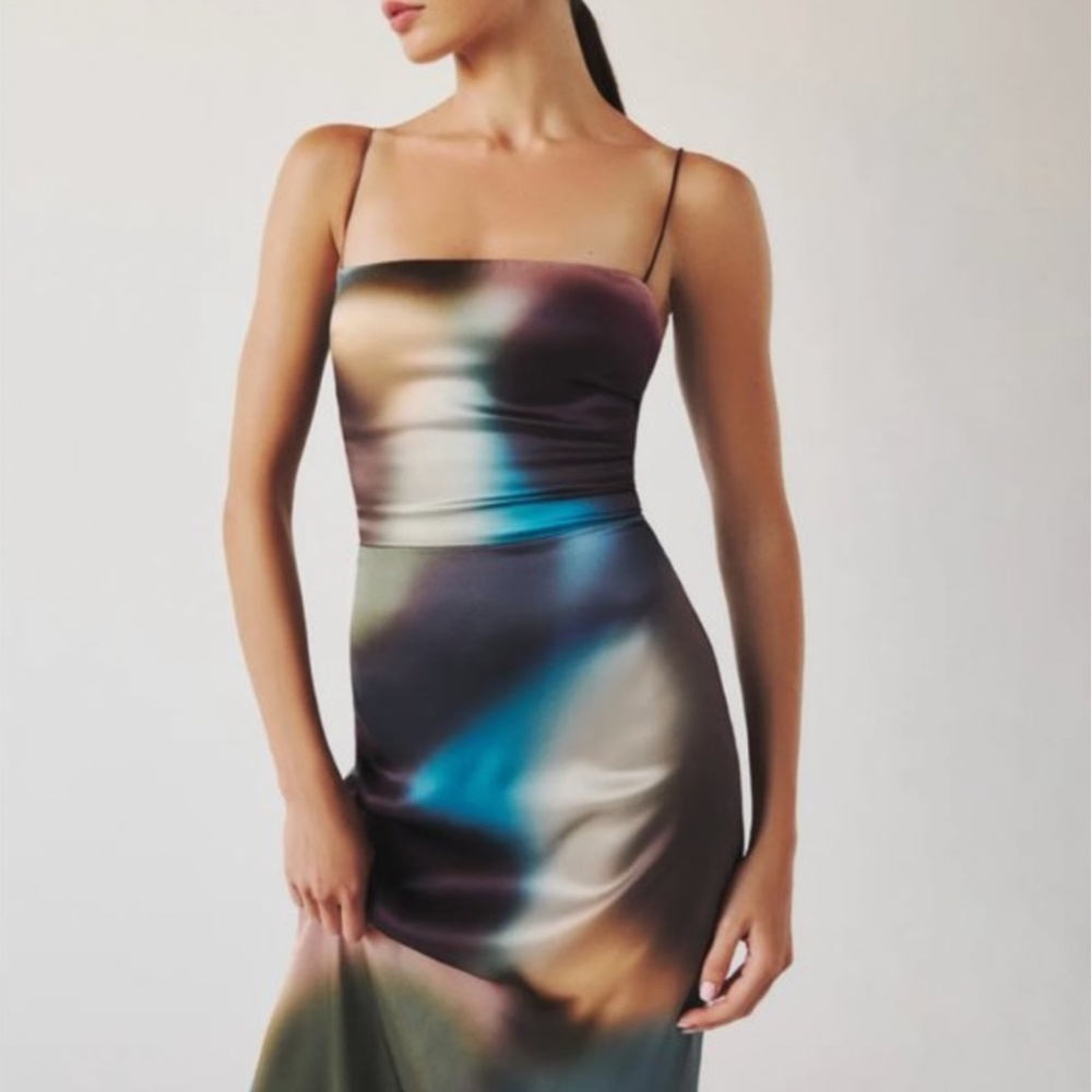 Worn once -  Reformation Frankie Silk Dress - Blur